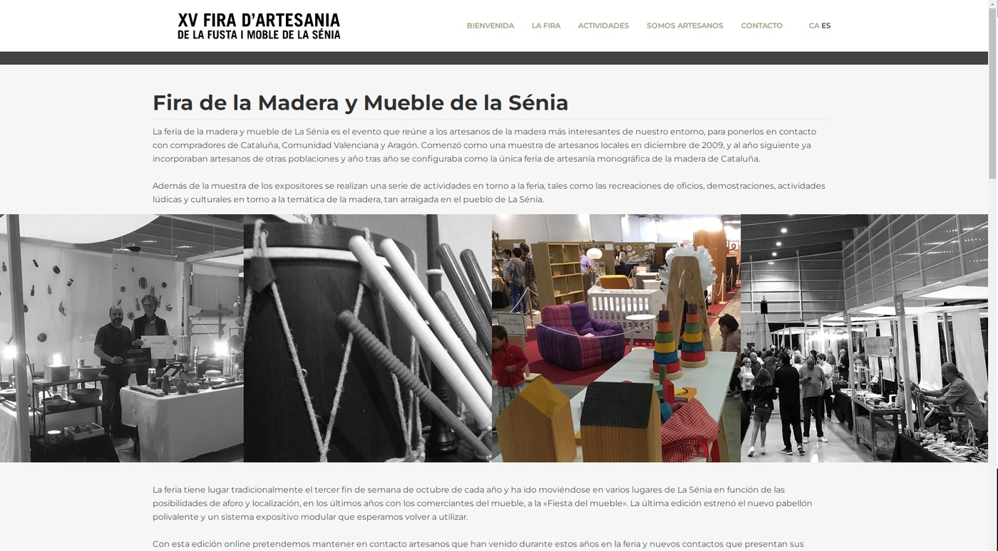 Captura de pantalla de diseño web realizado para la XV Fira D'Artesania de la Fusta I Mobile de la Sénia