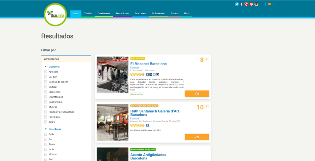Captura de pantalla de funcionalidad desarrollada por la Agencia de Desarrollo Web en Tarragona de buscador interactivo